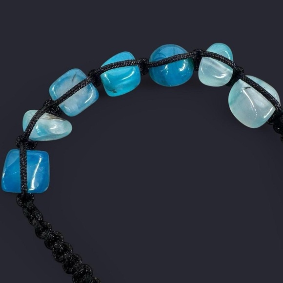 Blue Agate Adjustable Gemstone Bead Bracelet - Picture 3 of 5